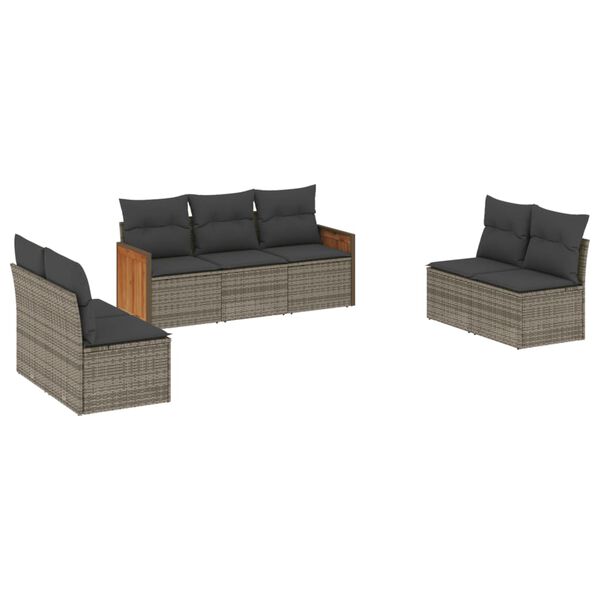 vidaXL Salon de jardin avec coussins 7 pcs gris r&eacute;sine tress&eacute;e