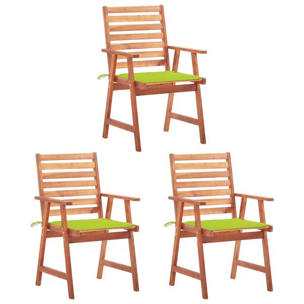 vidaXL Chaises &agrave; manger d'ext&eacute;rieur lot de 3 et coussins Acacia massif