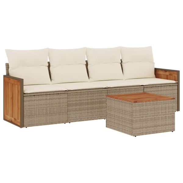 vidaXL Salon de jardin avec coussins 5 pcs beige r&eacute;sine tress&eacute;e