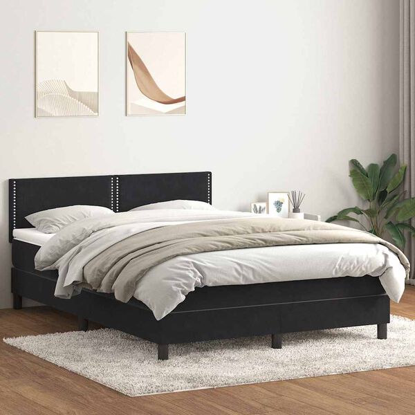 vidaXL Sommier &agrave; lattes de lit avec matelas et LED noir 160x220 cm velours