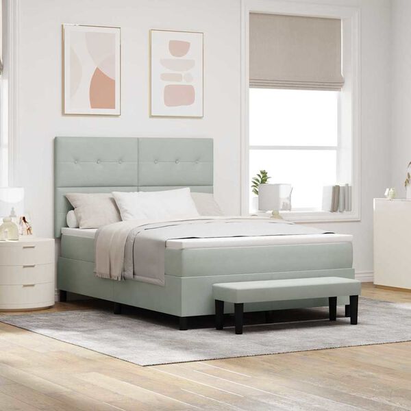 vidaXL Lit &agrave; ressorts avec matelas Gris clair 140 x 200 cm Velours