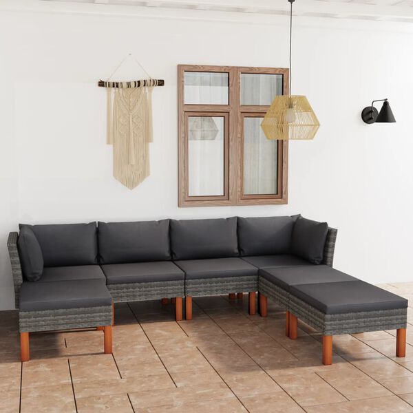 vidaXL Salon de jardin 7 pcs avec coussins R&eacute;sine tress&eacute;e Gris