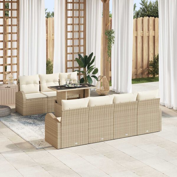 vidaXL Ensemble de canapé de jardin 8 pcs Beige Poly rotin