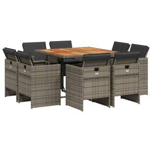 vidaXL Ensemble &agrave; manger de jardin 9 pcs coussins gris r&eacute;sine tress&eacute;e