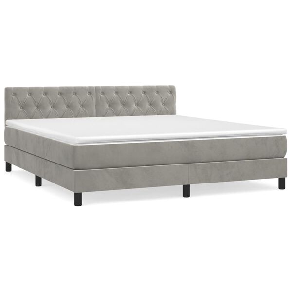 vidaXL Sommier &agrave; lattes de lit et matelas Gris clair 160x200cm Velours