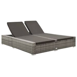 vidaXL Chaise longue double R&eacute;sine tress&eacute;e Gris