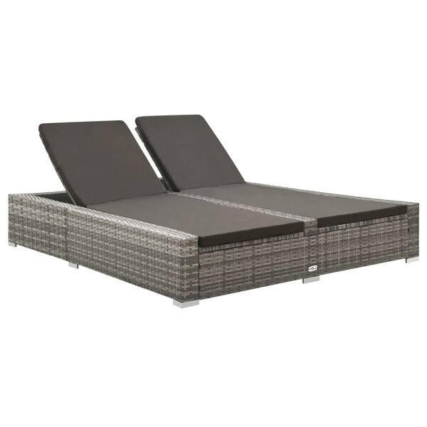 vidaXL Chaise longue double R&eacute;sine tress&eacute;e Gris