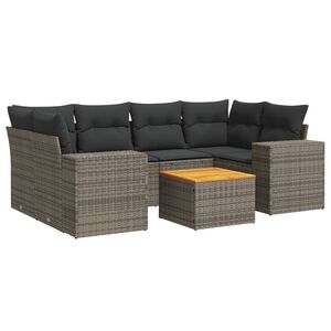 vidaXL Salon de jardin avec coussins 7 pcs gris r&eacute;sine tress&eacute;e