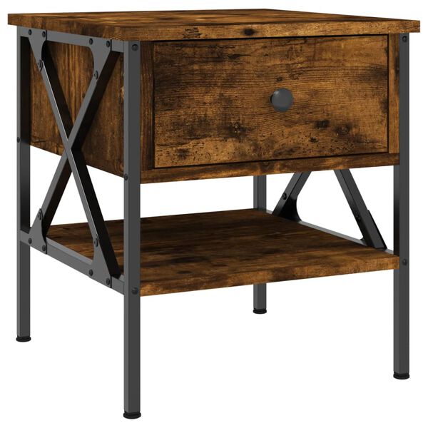 vidaXL Table de chevet ch&ecirc;ne fum&eacute; 40x42x45 cm bois d'ing&eacute;nierie
