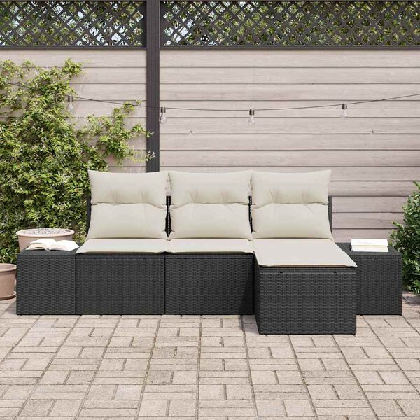 vidaXL Ensemble de canapé de jardin 4 pcs Noir et Crème polyrotin
