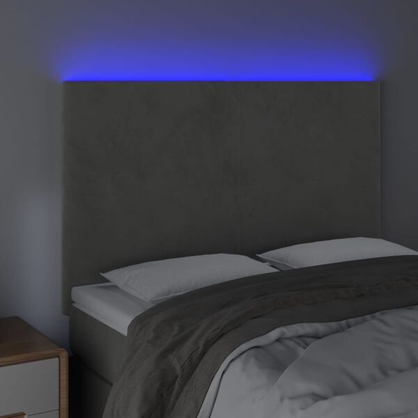 vidaXL T&ecirc;te de lit &agrave; LED Gris clair 144x5x118/128 cm Velours