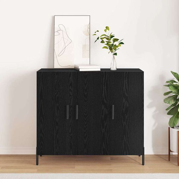 vidaXL Buffet Ch&ecirc;ne noir 90 x 34 x 80 cm Bois d'ing&eacute;nierie