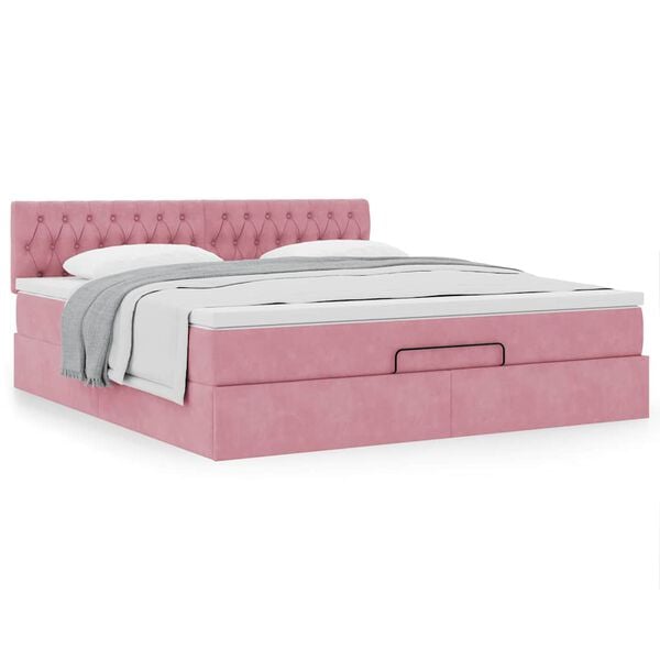 VidaXL Cadre de lit ottoman avec matelas rose 180x200 cm velours
