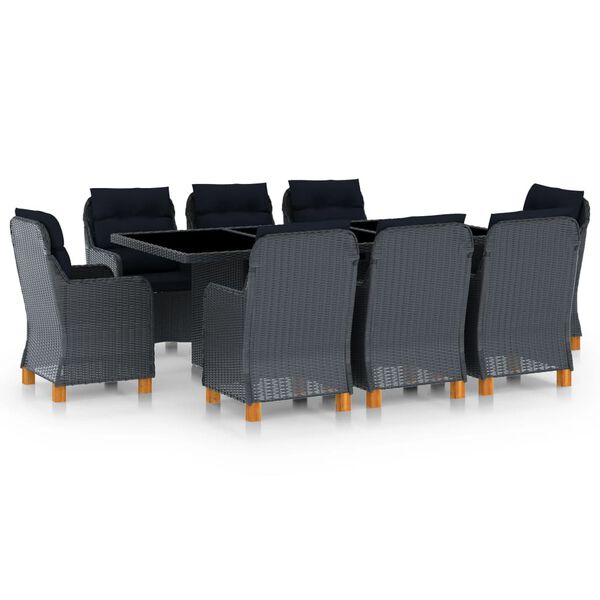 vidaXL Mobilier &agrave; d&icirc;ner 9 pcs avec coussins R&eacute;sine tress&eacute;e Gris fonc&eacute;
