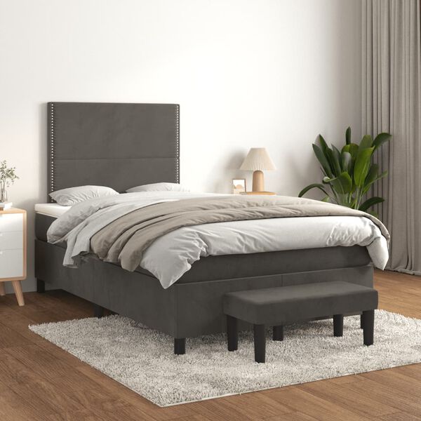 vidaXL Sommier &agrave; lattes de lit et matelas gris fonc&eacute; 120x190cm velours