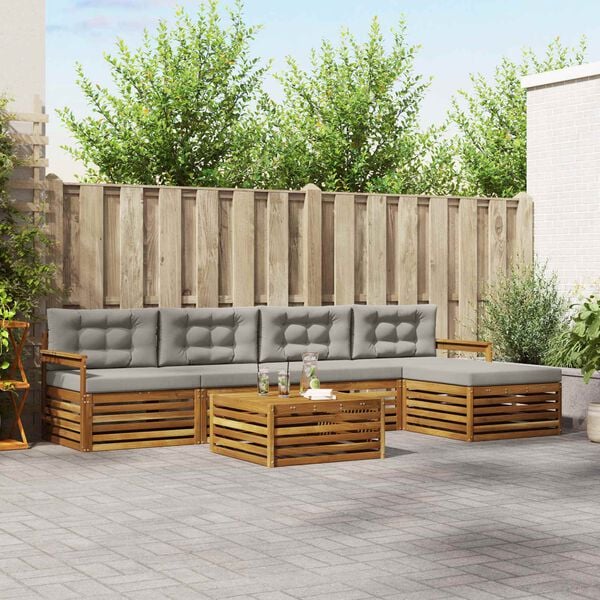 vidaXL Ensemble de canap&eacute;s d'ext&eacute;rieur 6 pcs Gris Naturel et Clair