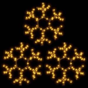 vidaXL Flocons de neige de No&euml;l avec LED 3 pcs Blanc chaud 38x37 cm