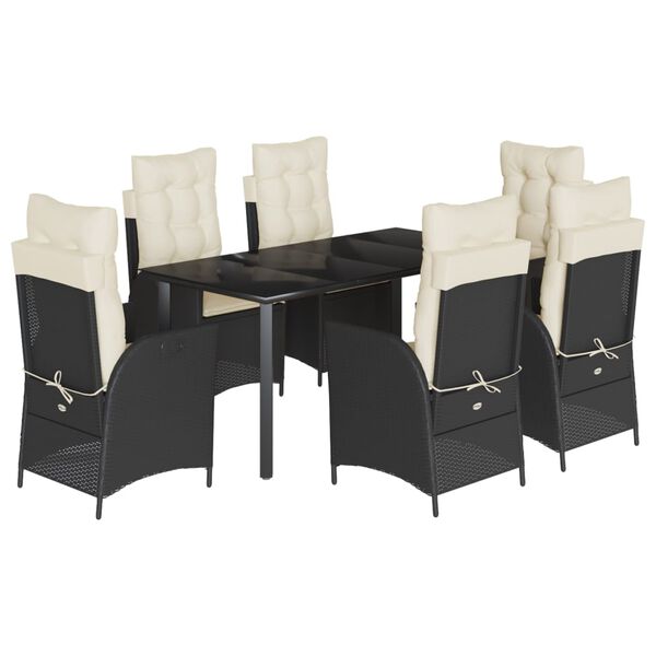 vidaXL Ensemble &agrave; manger de jardin coussins 7pcs Noir R&eacute;sine tress&eacute;e