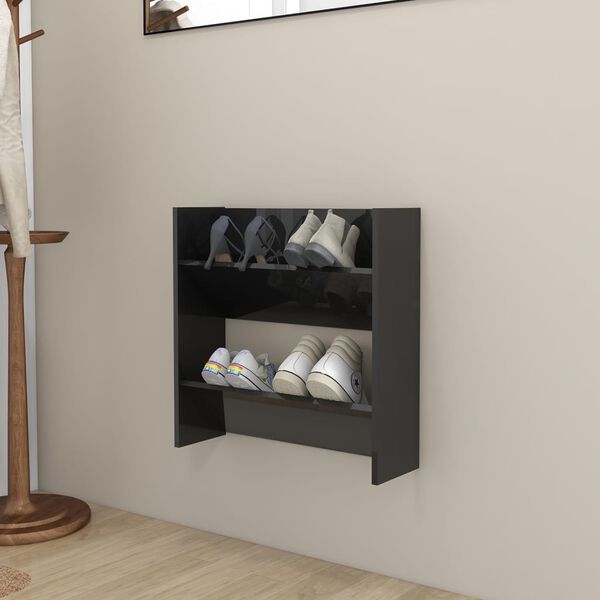 vidaXL Armoire &agrave; chaussures murale noir brillant bois d'ing&eacute;nierie