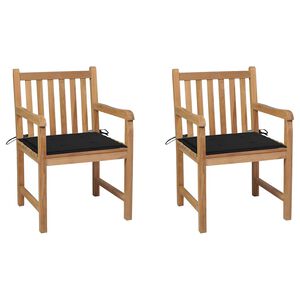 vidaXL Chaises de jardin lot de 2 et coussins noir Bois de teck massif