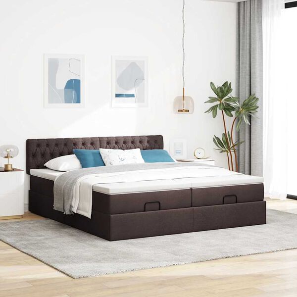 VidaXL Cadre de lit ottoman avec matelas marron foncé 180x200 cm tissu