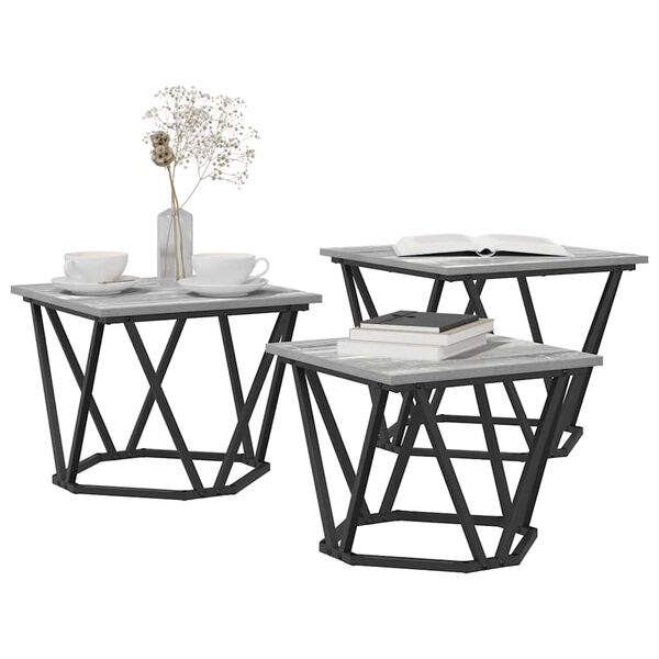 vidaXL Table basse 3 pcs Sonoma gris 50 x 50 x 40 cm