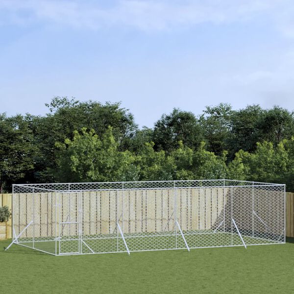 vidaXL Chenil d'ext&eacute;rieur pour chiens argent&eacute; 8x4x2 m acier galvanis&eacute;