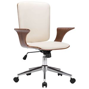vidaXL Chaise pivotante de bureau Cr&egrave;me Similicuir et bois courb&eacute;