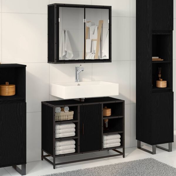 vidaXL Ensemble de mobilier de salle de bain 2 pcs Ch&ecirc;ne noir