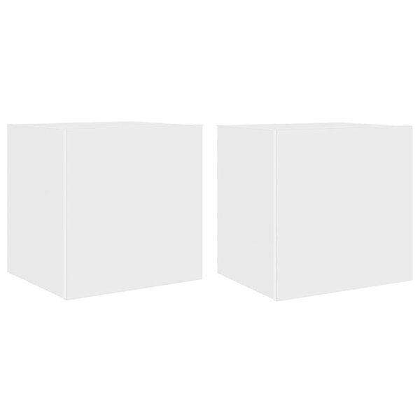 vidaXL Meubles TV muraux avec lumi&egrave;res LED 2 pcs blanc 40,5x35x40 cm