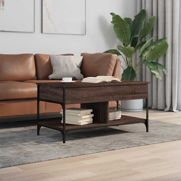 vidaXL Table basse ch&ecirc;ne marron 100x50x50cm bois d'ing&eacute;nierie et m&eacute;tal