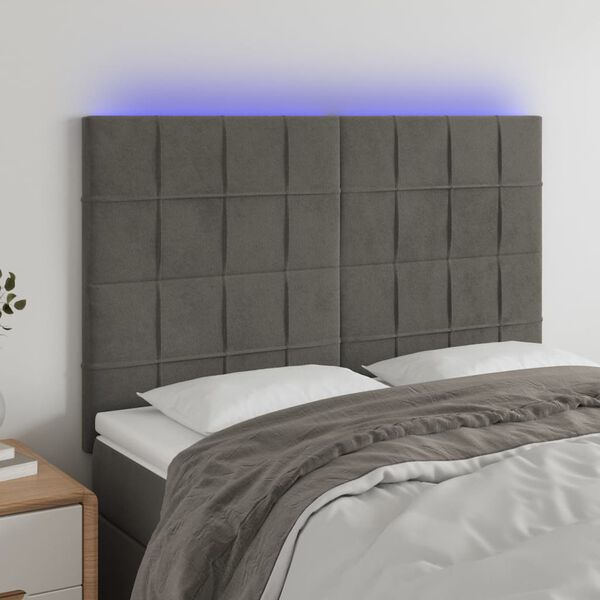 vidaXL T&ecirc;te de lit &agrave; LED Gris fonc&eacute; 144x5x118/128 cm Velours