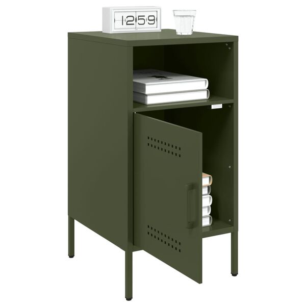 vidaXL Table de chevet vert olive 36x39x68 cm acier