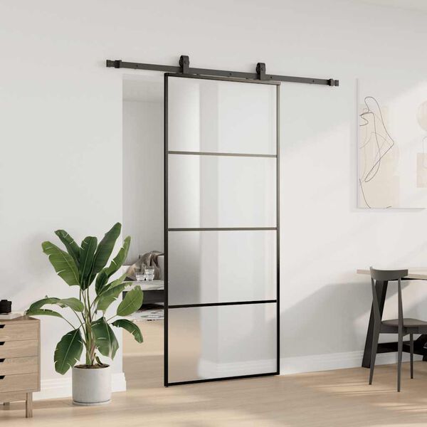 vidaXL Porte coulissante kit de quincaillerie noir 90x205 cm verre ESG