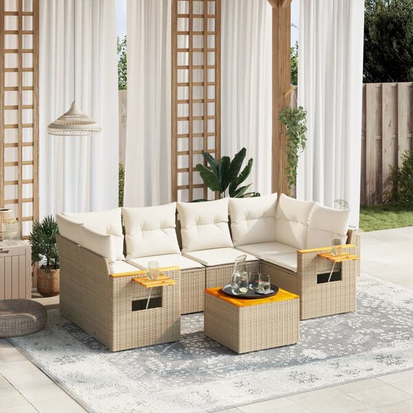vidaXL Salon de jardin avec coussins 7 pcs beige r&eacute;sine tress&eacute;e