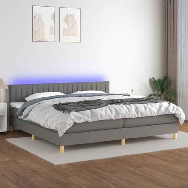 vidaXL Sommier &agrave; lattes de lit et matelas et LED Gris fonc&eacute; 200x200 cm