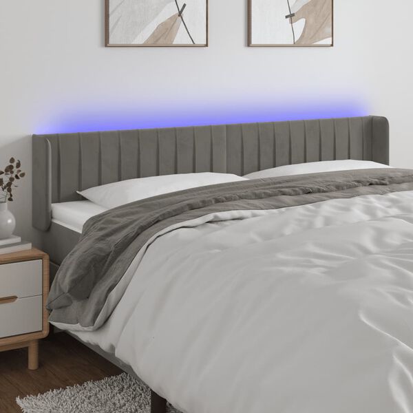 vidaXL T&ecirc;te de lit &agrave; LED Gris clair 203x16x78/88 cm Velours