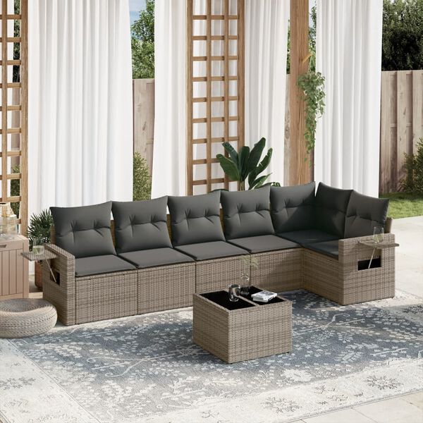 vidaXL Salon de jardin avec coussins 7 pcs gris r&eacute;sine tress&eacute;e