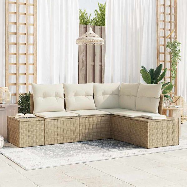 vidaXL Ensemble de canap&eacute; de jardin 4 pcs Beige et cr&egrave;me polyrotin