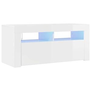 vidaXL Meuble TV avec lumi&egrave;res LED blanc brillant 90x35x40 cm