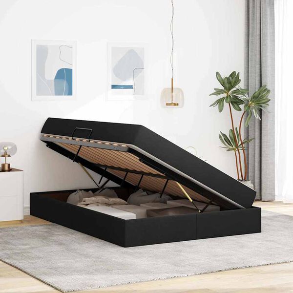 vidaXL Lit avec rangement et matelas Noir 140 x 190 cm Polyester