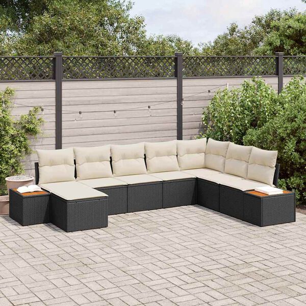 vidaXL Ensemble de canap&eacute; de jardin 9 pcs Noir et Cr&egrave;me Polyrotin