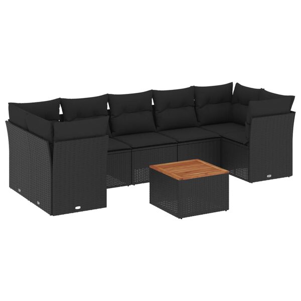 vidaXL Salon de jardin 8 pcs avec coussins noir résine tressée
