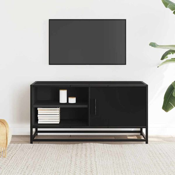 vidaXL Meuble TV noir 80x34,5x40 cm bois d'ing&eacute;nierie et m&eacute;tal