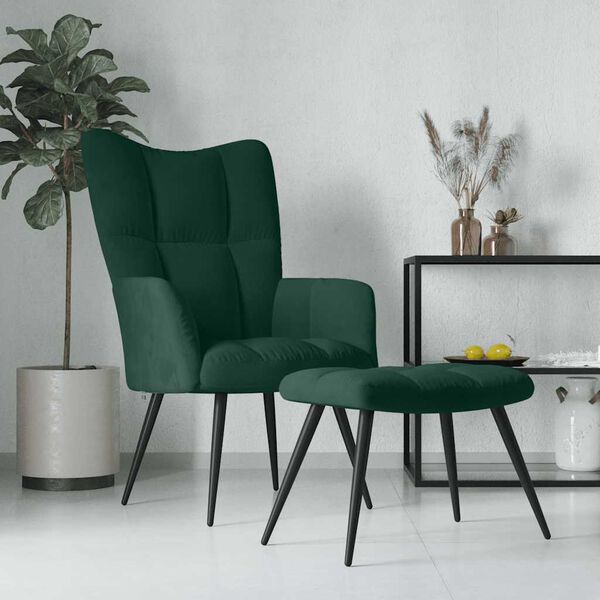 vidaXL Chaise de relaxation avec tabouret Vert fonc&eacute; Velours