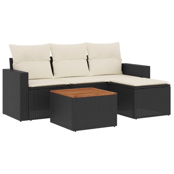 vidaXL Salon de jardin 5 pcs avec coussins noir r&eacute;sine tress&eacute;e