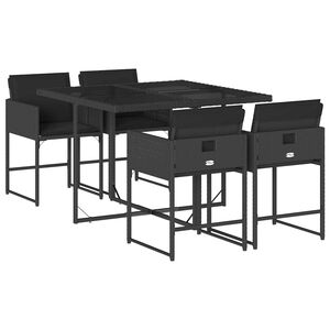 vidaXL Ensemble &agrave; manger de jardin coussins 5pcs Noir R&eacute;sine tress&eacute;e