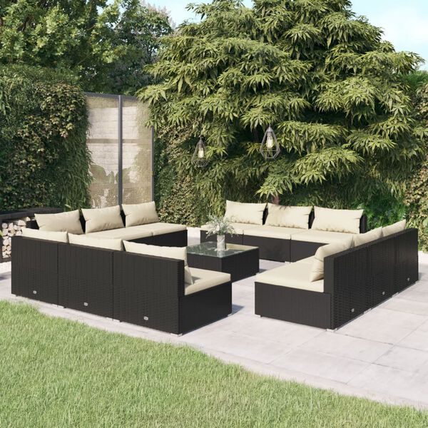 vidaXL Salon de jardin 13 pcs avec coussins R&eacute;sine tress&eacute;e Noir