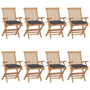 vidaXL Chaises pliantes avec coussins anthracite, 8 pi&egrave;ces, en teck massif