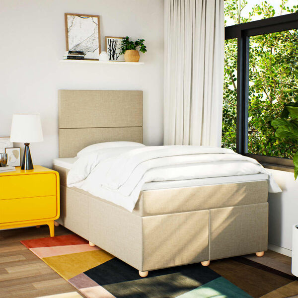 vidaXL Sommier &agrave; lattes de lit avec matelas cr&egrave;me 120x190 cm tissu